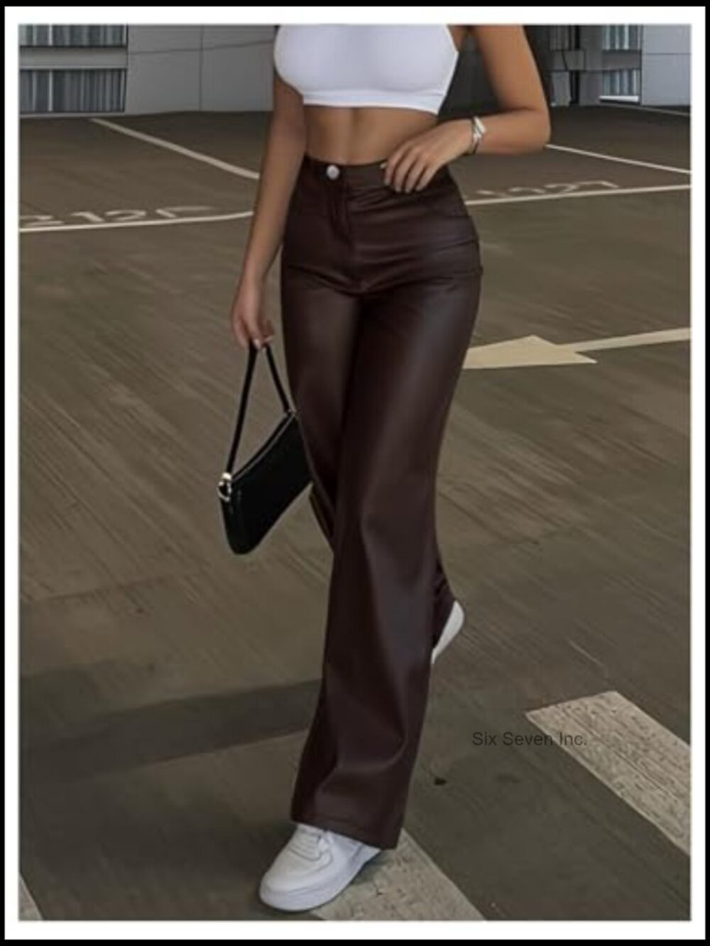 PU High Waist Wide Leg Pants Y2K Concert Trousers - Picture 5 of 7